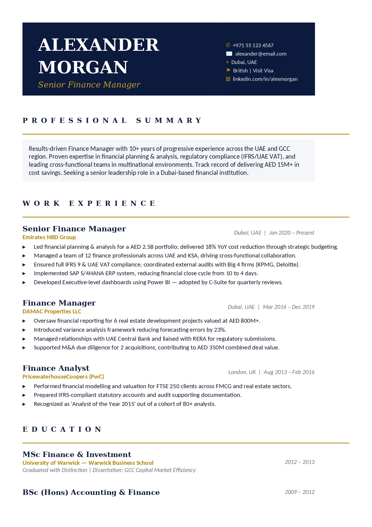 Dubai Premium Resume Template – ATS Friendly Word + PDF